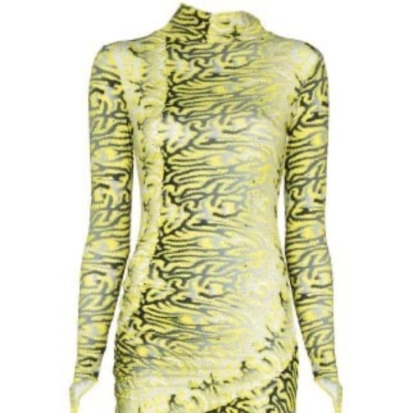 Maisie Wilen lime green Animal print orbit city ruched bodycon dress M - Picture 6 of 13